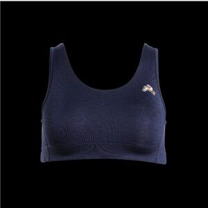 Tracksmith Heather Navy Blue Scoop Neck Running Sports Workout Bra